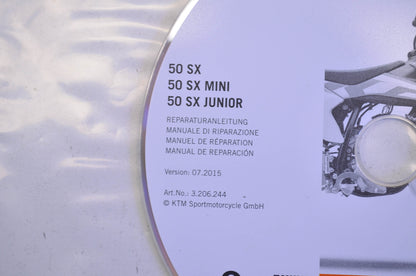 New OEM KTM 2009-2016 50 SX, 50 SX MINI, 50 SX JUNIOR Repair Manual CD Disc NOS