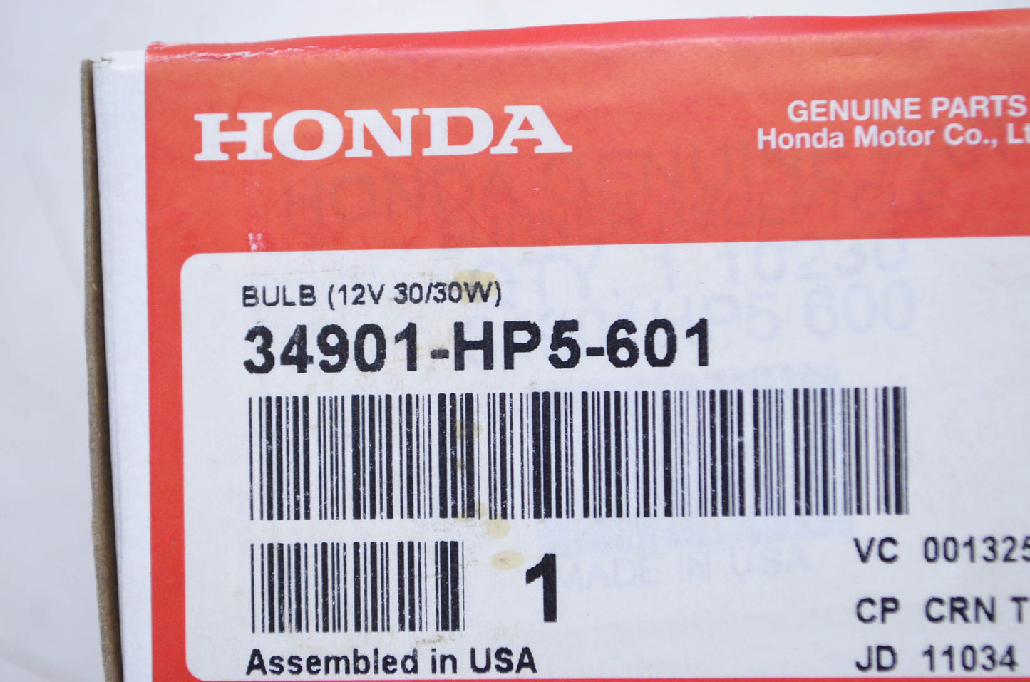 OEM Honda 34901-HP5-601 Bulb (12V 30/30W) NOS