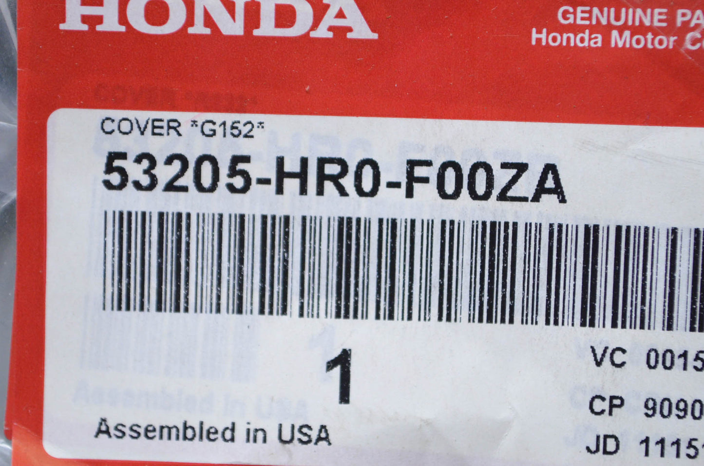 OEM Honda 53205-HR0-F00ZA Cover G152 NOS