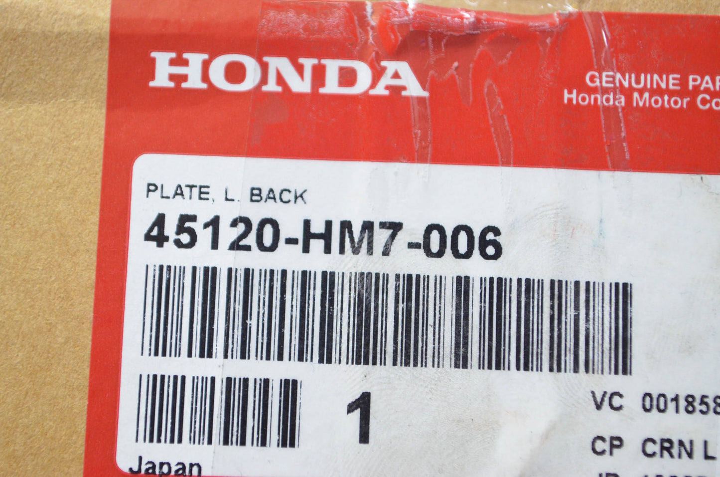 OEM Honda 45120-HM7-006 Left Back Plate NOS
