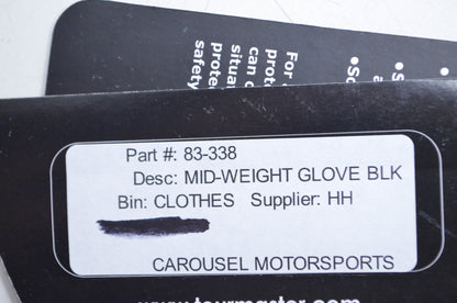 Tourmaster 83-338 Black Mid Weight Leather Gloves Large NOS