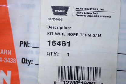 Warn 16461 3/16 Rope Wire Terminal Higher Kit NOS