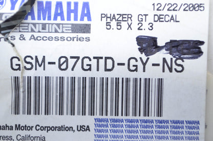 OEM Yamaha GSM-07GTD-GY-NS Decal 5.5 Phazer GT NOS