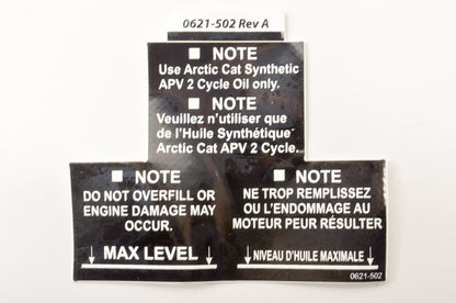 OEM Arctic Cat 0621-502 Oil Level Decal NOS
