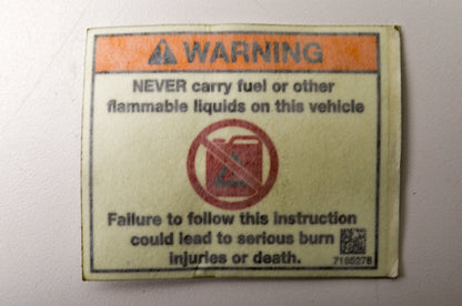 OEM Polaris 7185278 Warning Never Carry Fuel Decal NOS
