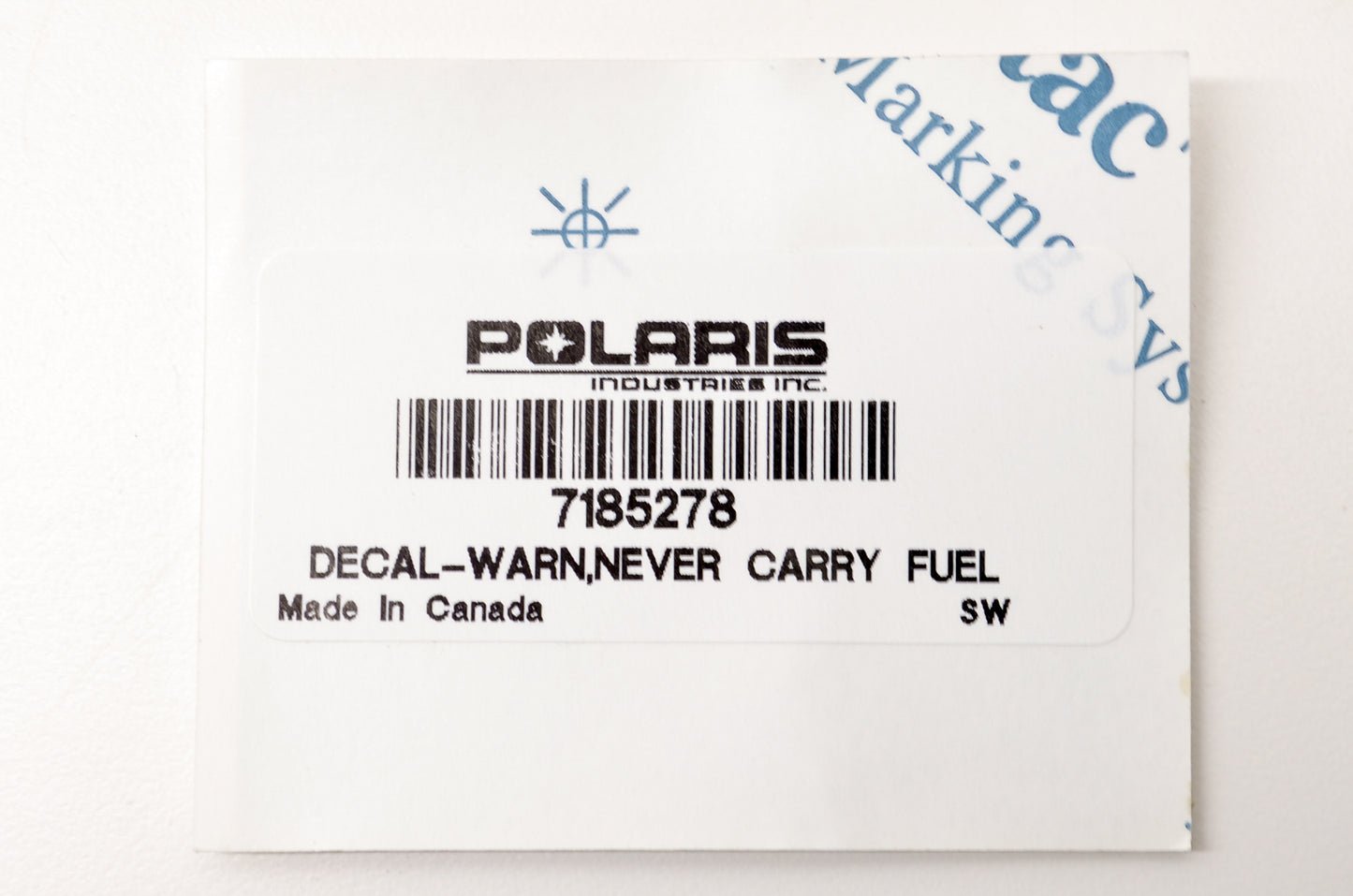 OEM Polaris 7185278 Warning Never Carry Fuel Decal NOS