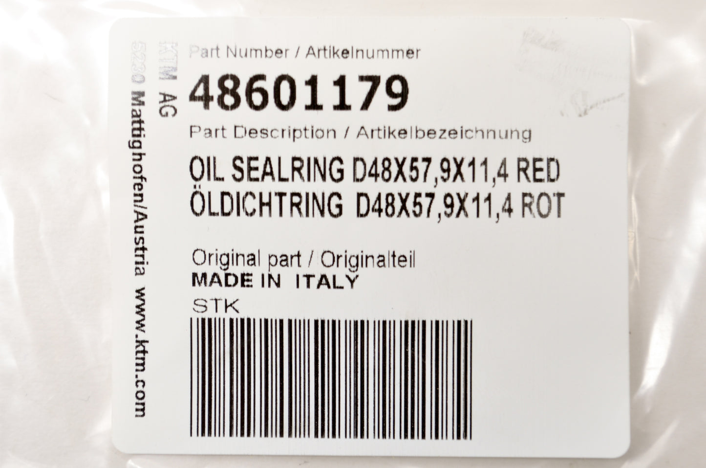 OEM KTM 48601179 Red Oil Seal Ring D48X57.9X11.4 NOS