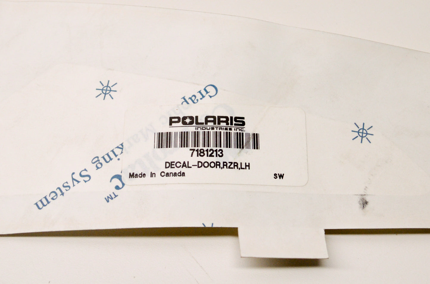 OEM Polaris 7181213 Left Hand RZR Door Decal NOS