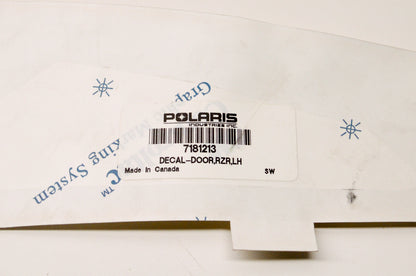 OEM Polaris 7181213 Left Hand RZR Door Decal NOS