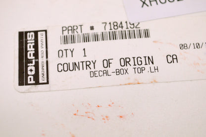 OEM Polaris 7184192 Decal Box Top LH NOS