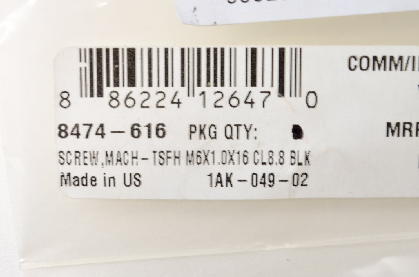 OEM Arctic Cat 8474-616 TSFH M6X1.0X16 CL8.8 Black Machine Screw Qty 3 NOS