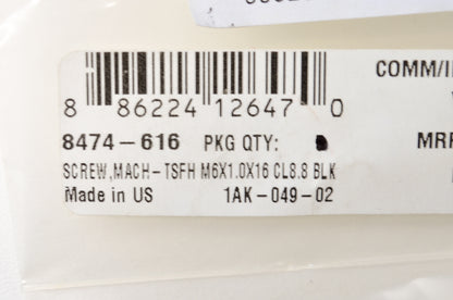 OEM Arctic Cat 8474-616 TSFH M6X1.0X16 CL8.8 Black Machine Screw Qty 3 NOS