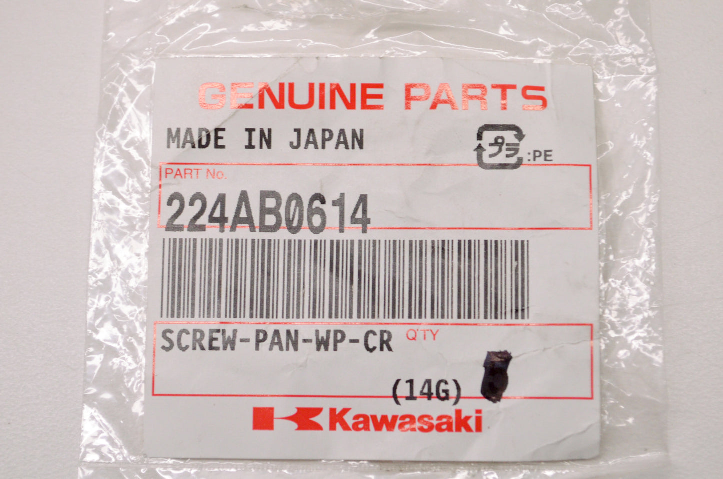 OEM Kawasaki 224AB0614 Screw Pan WP Cross NOS