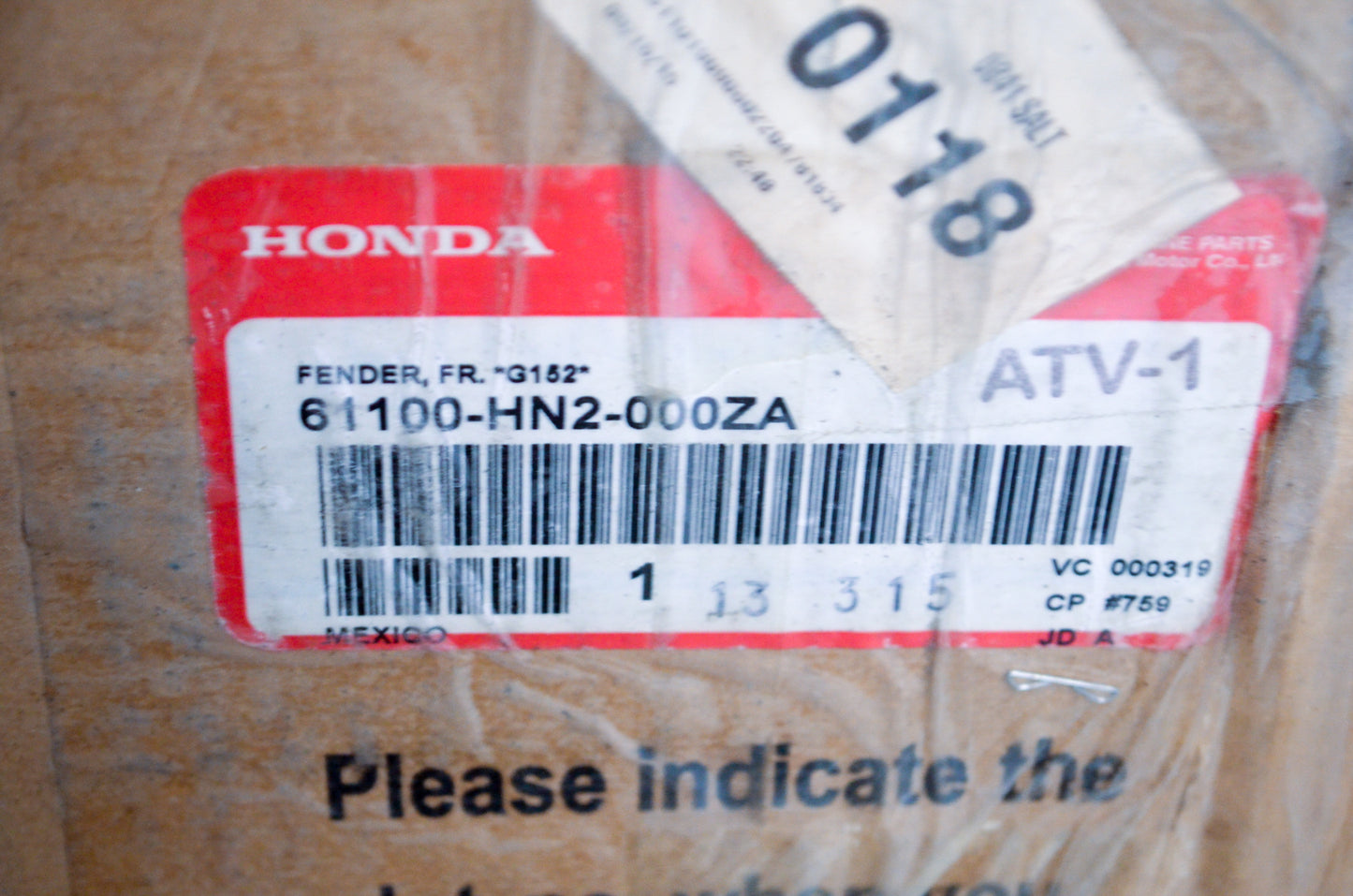 OEM Honda 61100-HN2-000ZA Front Fender G152 NOS