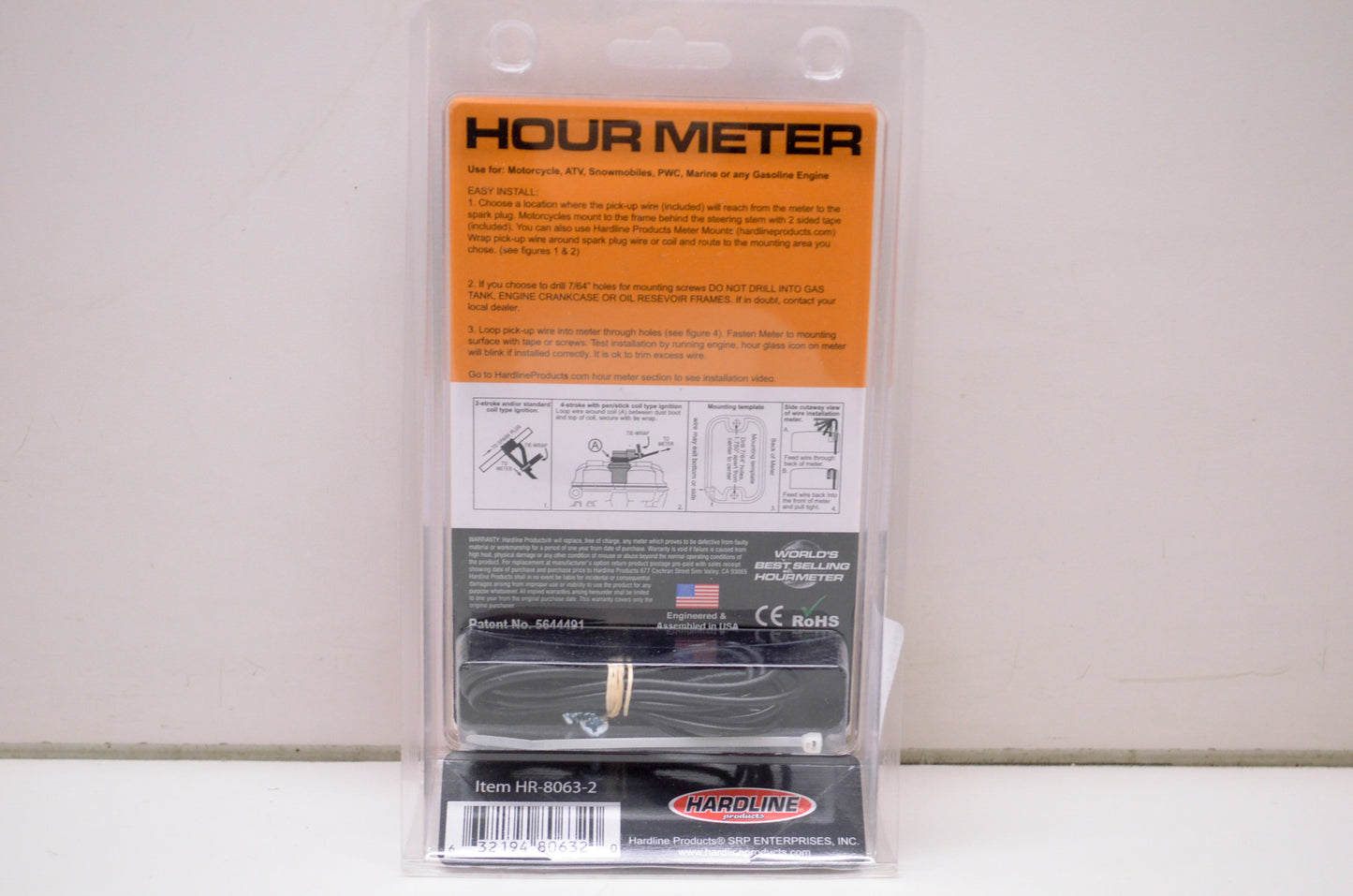 Hardline Products HR-8063-2 Hour Meter NOS