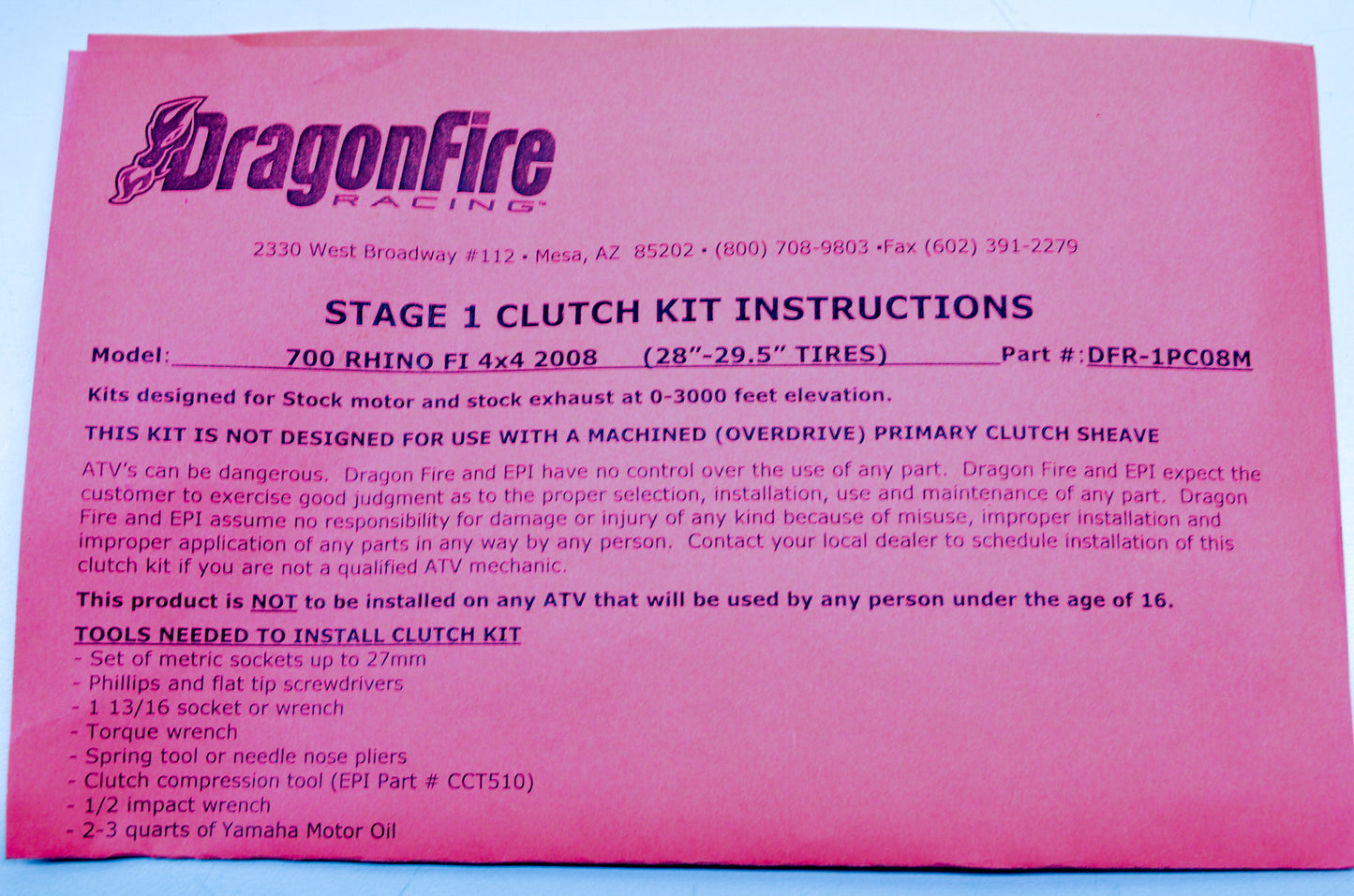 DragonFire Racing DFR-1PC08M Clutch Kit NOS