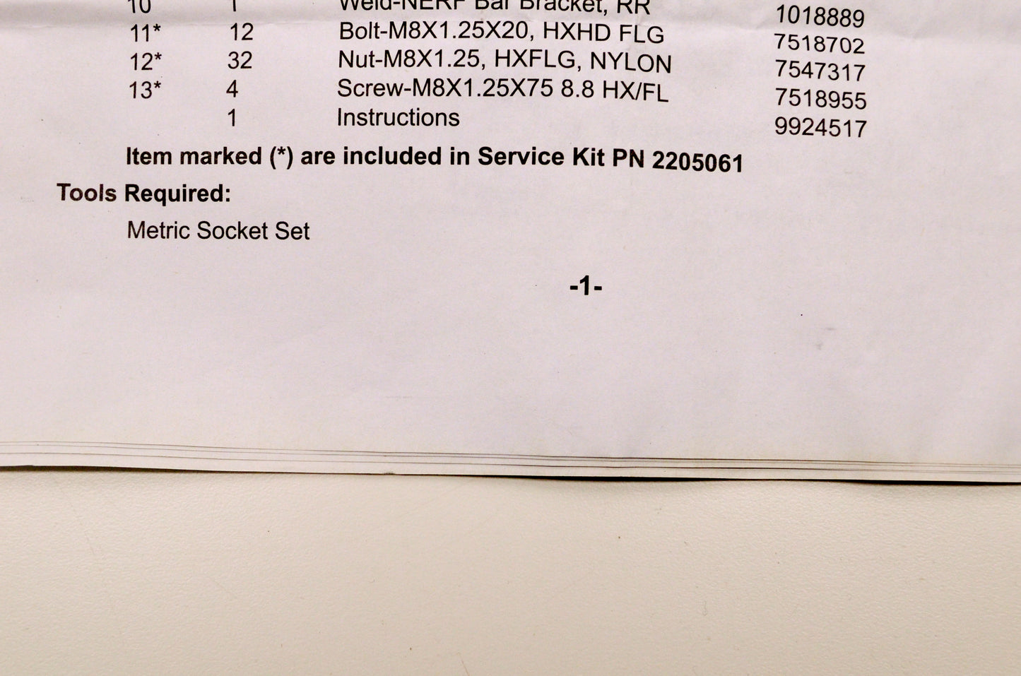 OEM Polaris 2205061 Nerf Bar Service Kit Hardware Only NOS