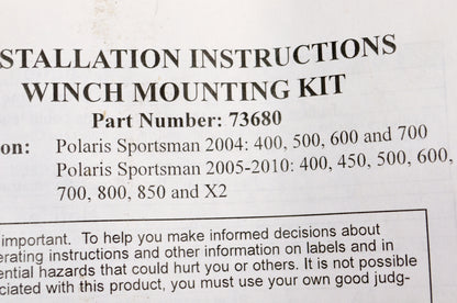 Warn 73680 Atv Mounting Kit NOS