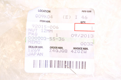 OEM Kawasaki 92015-006 Nut 12mm NOS