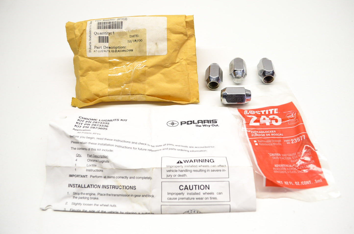 Chrome 1/2-20 Lug Nuts Kit Qty 4 NOS