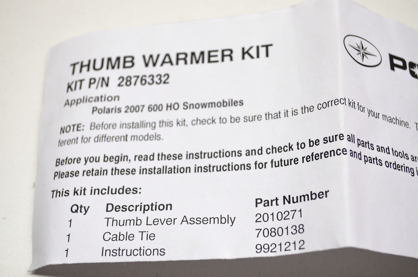 Thumb Warmer Kit 07 600 HO NOS