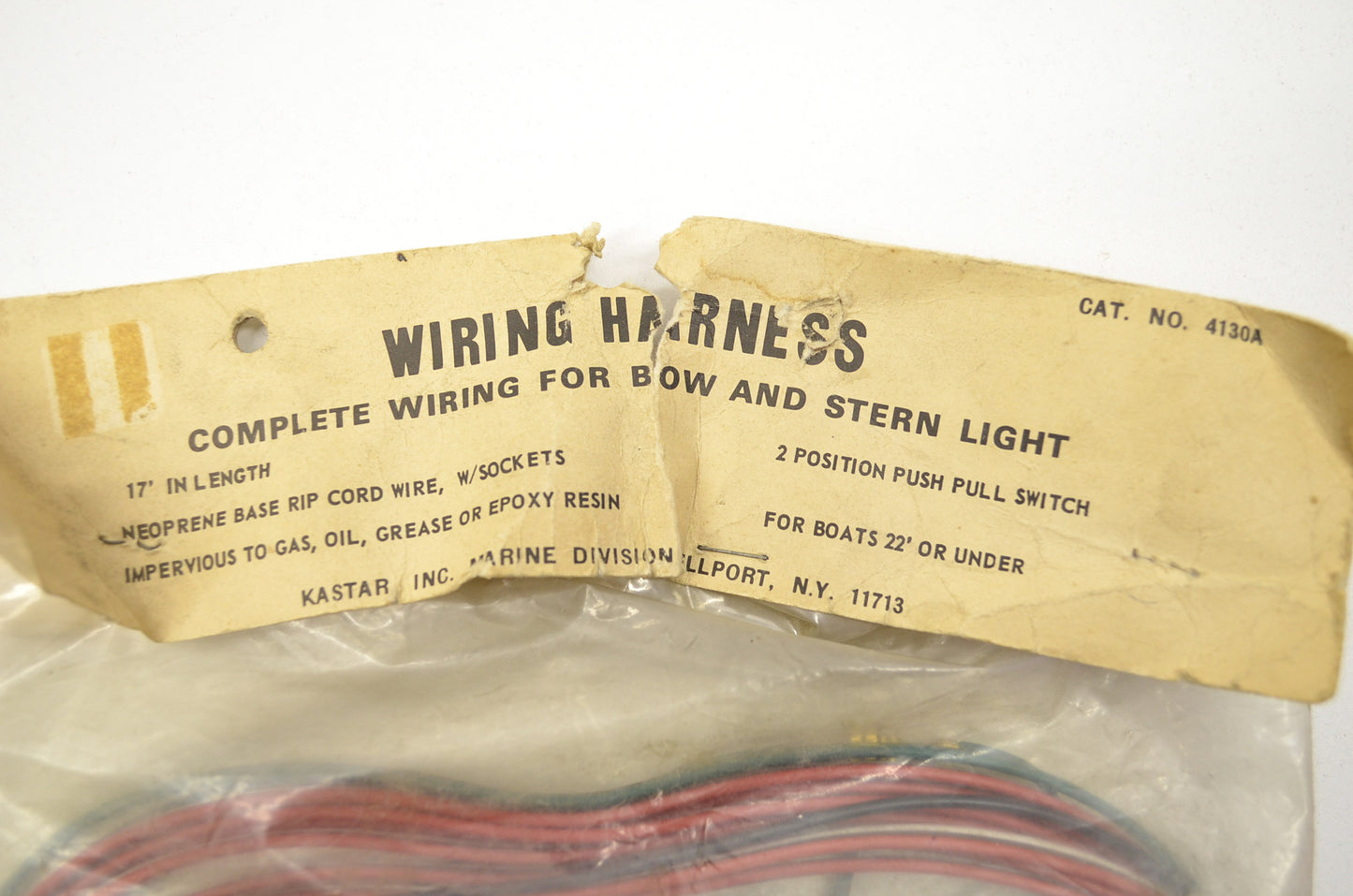 Kastar 4130A Wiring Harness for Bow and Stern Light For Boats 22' or Under NOS