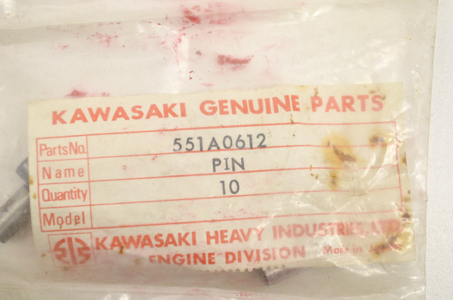 OEM Kawasaki 551A0612 Dowel Pin 6X12 Qty 10 NOS