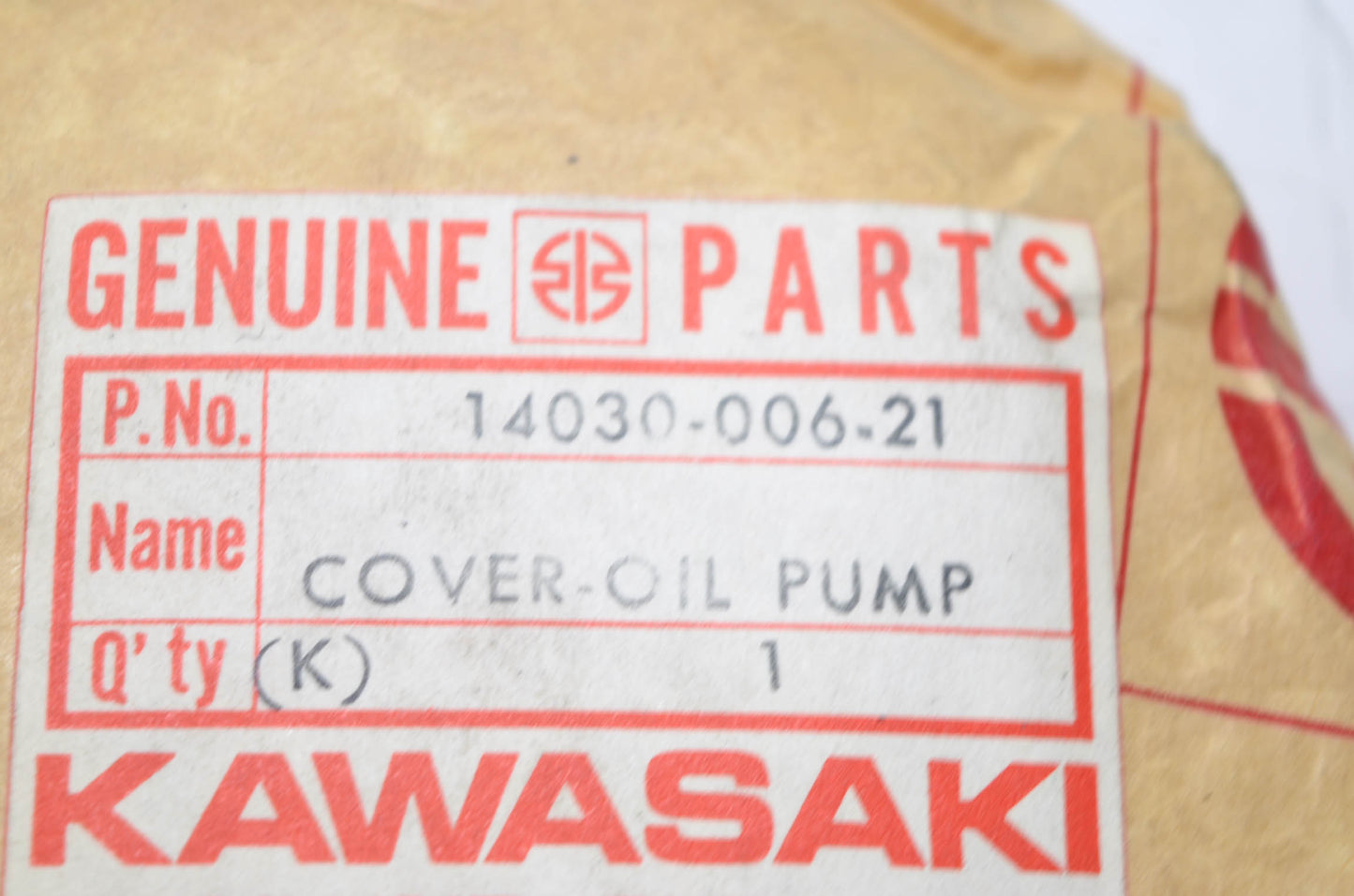 OEM Kawasaki 14030-006-21 Black Front Oil Pump Cover NOS