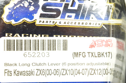 Yana Shiki TXLBK17, 652203 Kawasaki Black Long 6 Position Adjustable Clutch Leve