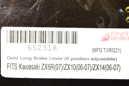 Yana Shiki TXRG21, 652318 Kawasaki Gold Long 6 Position Adjustable Brake Lever N