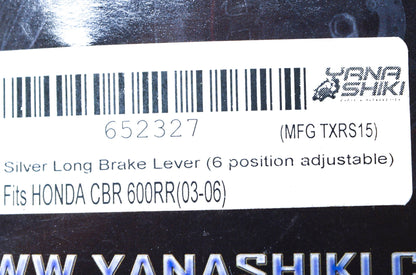 Yana Shiki TXRS15, 652327 Honda Silver Long 6 Position Adjustable Brake Lever NO