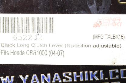 Yana Shiki TXLBK16, 652202 Honda Black Long 6 Position Adjustable Clutch Lever N