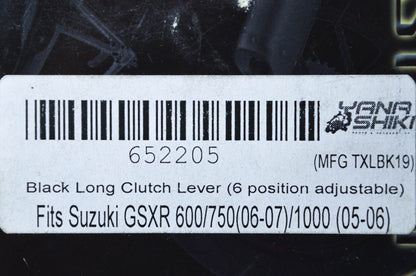 Yana Shiki TXLBK19, 652205 Suzuki Black Long 6 Position Adjustable Clutch Lever