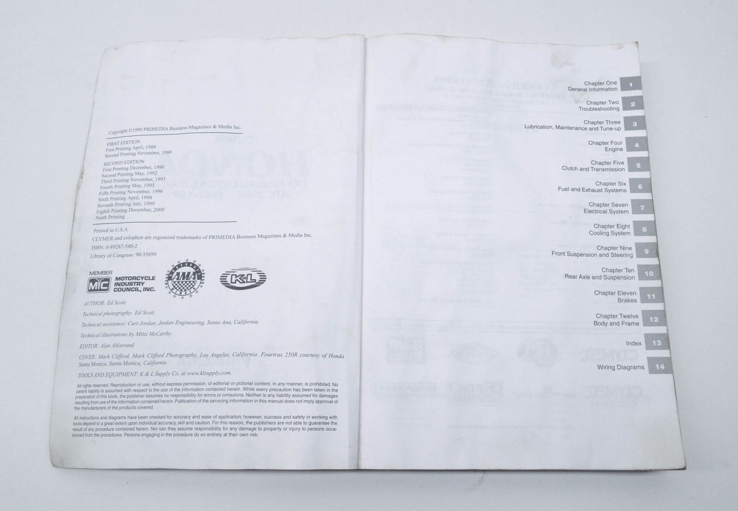 Clymer Honda 1985-1989 TRX250R/ATC Service manual
