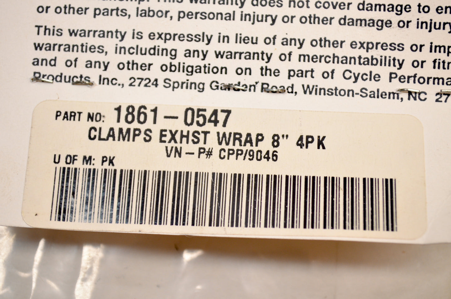 Cycle Performance 1861-0547 8" Exhaust Wrap QTY 4 NOS
