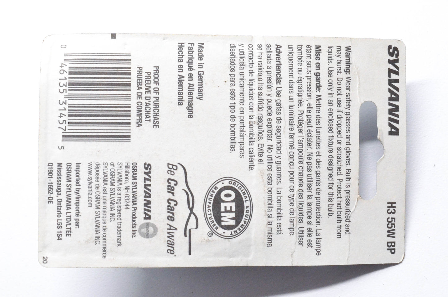 Sylvania H3-55W-BP H3 12V 55W Halogen Fog Light Bulb NOS