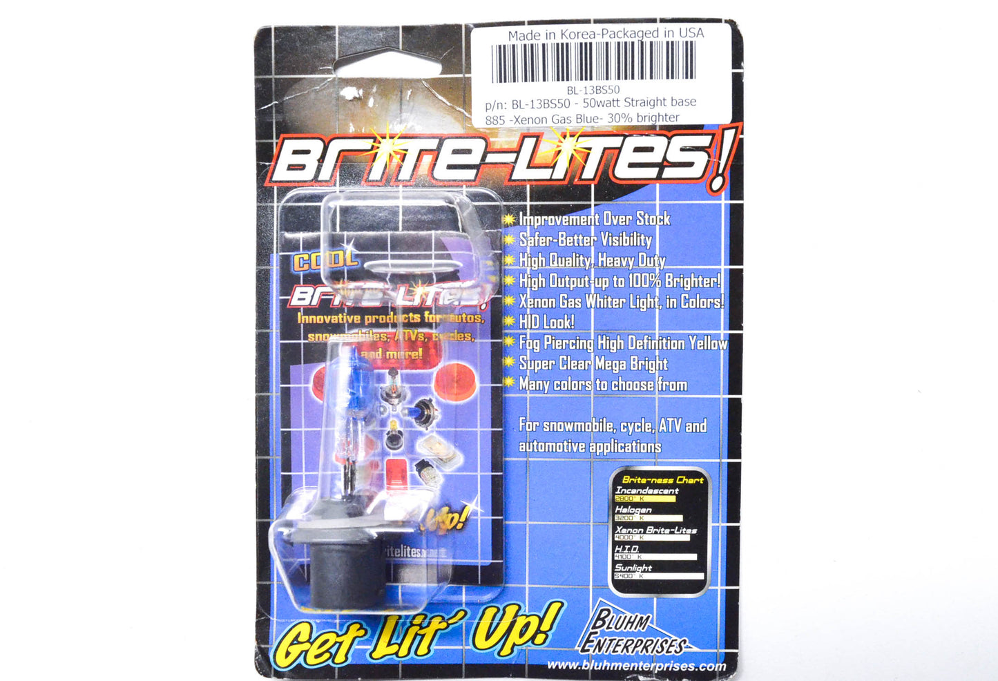 Brite-Lites BL-13BS50 Brite-Lites Xenon Gas Blue 50W Headlight Bulb NOS