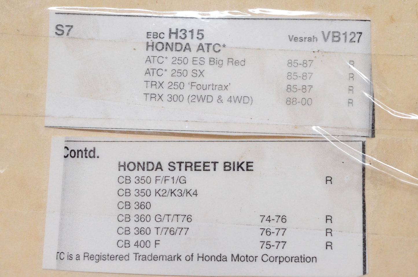 Premier ms453-2025, VB127 Honda Brake Shoe Kit NOS