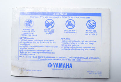 OEM Yamaha LIT-11626-18-14 YFM350RT RAPTOR Owner's Manual