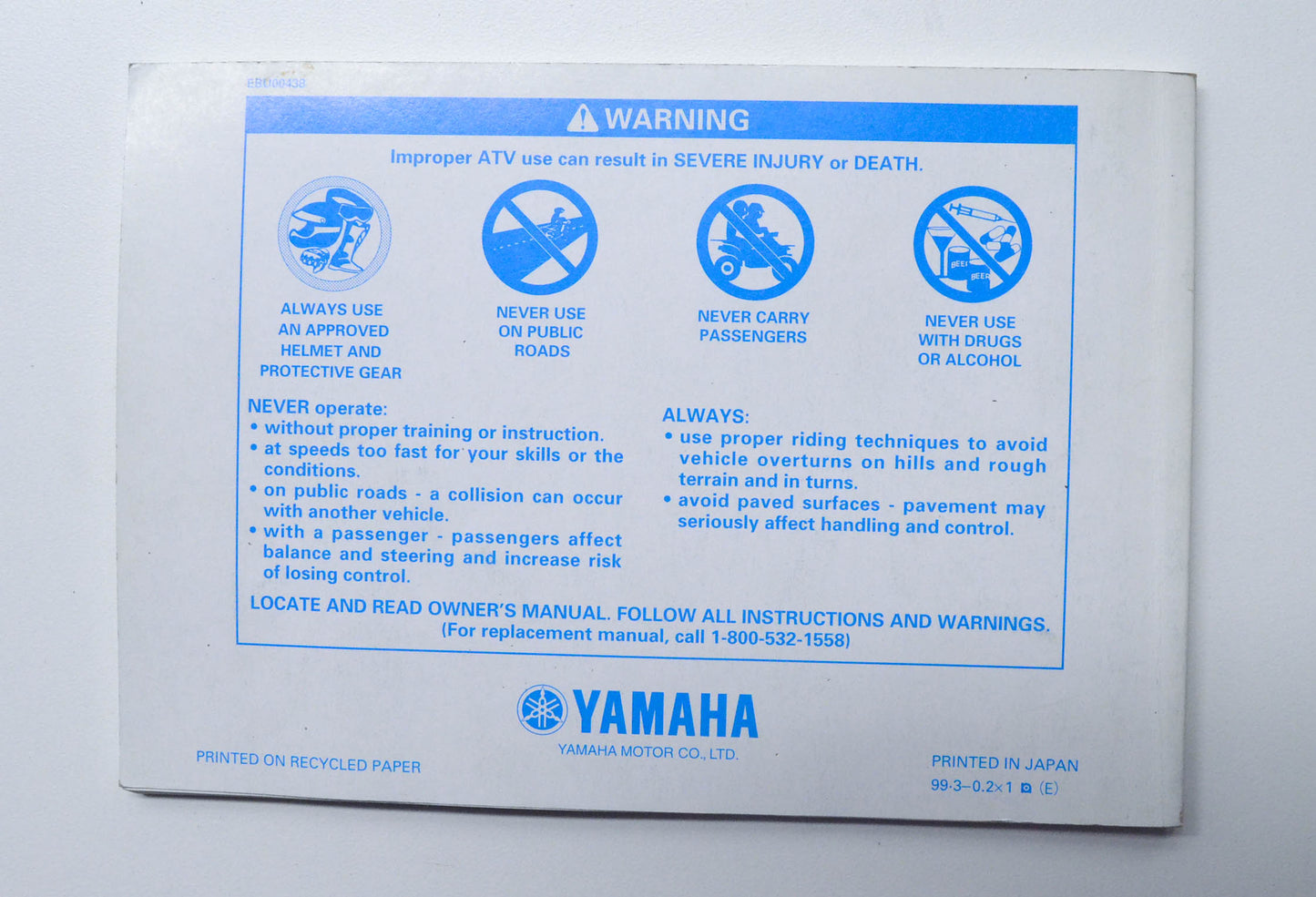 OEM Yamaha LIT-11626-13-03 YFM80M "BADGER" Owner's Manual