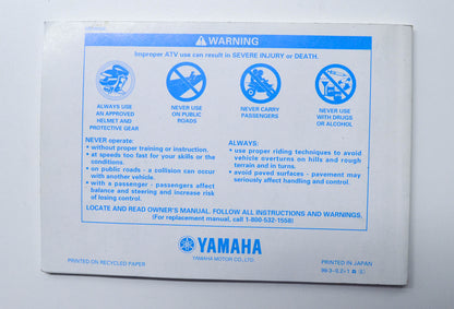 OEM Yamaha LIT-11626-13-03 YFM80M "BADGER" Owner's Manual