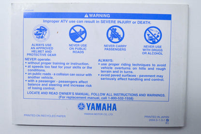 OEM Yamaha LIT-11626-18-06 YFM50RT RAPTOR Owner's Manual NOS