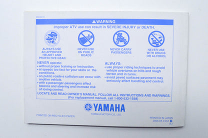 OEM Yamaha LIT-11626-20-14 YFM80RW RAPTOR 80 Owner's Manual