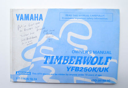 OEM Yamaha LIT-11626-10-74 YFB250K/KU Owner's Manual