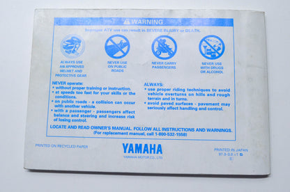 OEM Yamaha LIT-11626-10-74 YFB250K/KU Owner's Manual