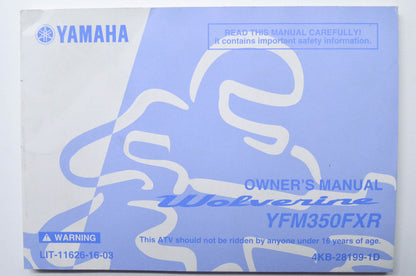 OEM Yamaha LIT-11626-16-03 YFM350FXR WOLVERINE Owner's Manual