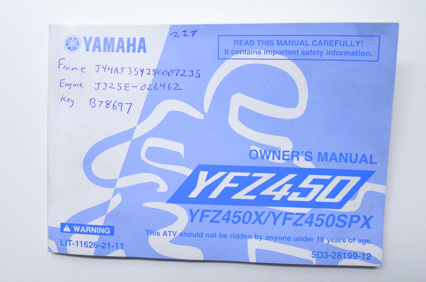 OEM Yamaha LIT-11626-21-11 YFZ450 YFZ450X/SPX Owner's Manual