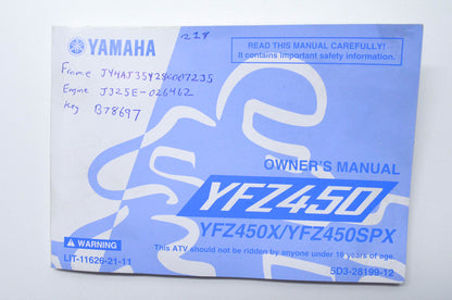 OEM Yamaha LIT-11626-21-11 YFZ450 YFZ450X/SPX Owner's Manual