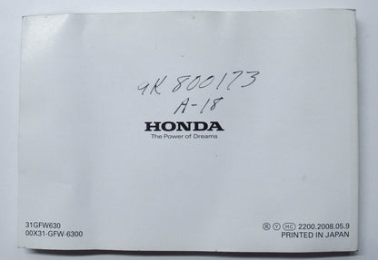 OEM Honda 2009 CRF80F Owner's Manual