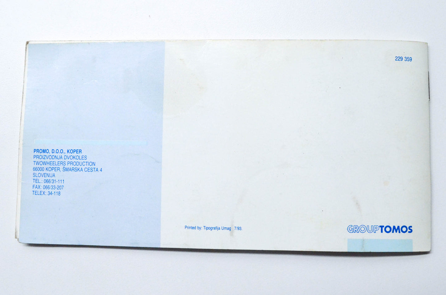 Tomos 229 359 Sprint/Sprint TT/Targa/Targa LX Maintenance Manual